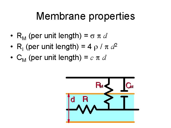 Membrane properties • RM (per unit length) = s p d • RI (per