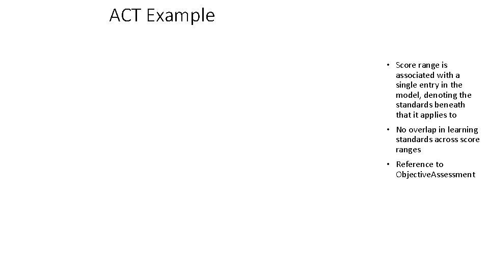 ACT Example • Score range is associated with a single entry in the model,