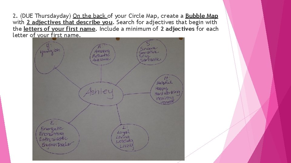 2. (DUE Thursdayday) On the back of your Circle Map, create a Bubble Map