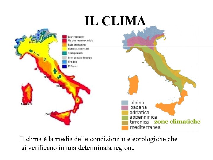 IL CLIMA Il clima è la media delle condizioni meteorologiche si verificano in una