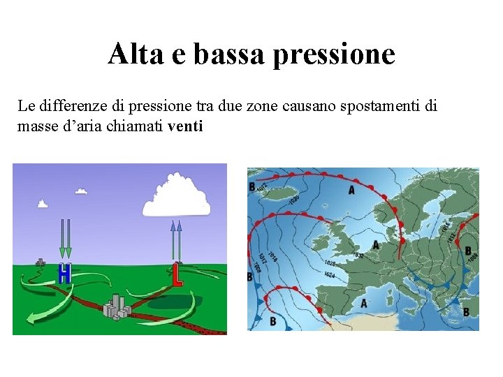 Alta e bassa pressione Le differenze di pressione tra due zone causano spostamenti di