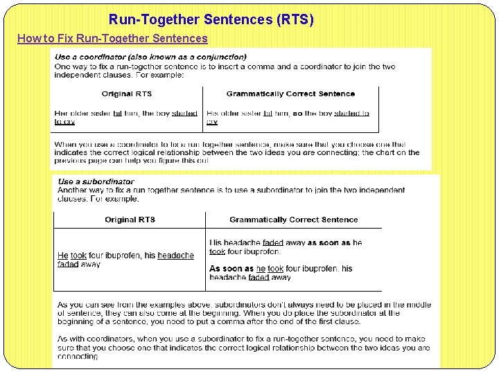 Run-Together Sentences (RTS) How to Fix Run-Together Sentences 