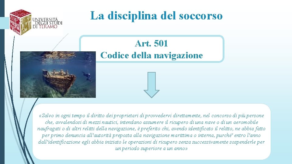 La disciplina del soccorso Art. 501 Codice della navigazione «Salvo in ogni tempo il
