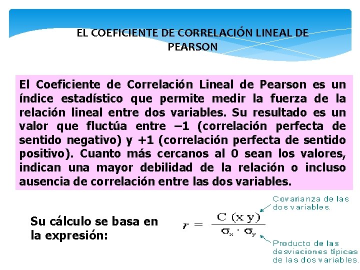 EL COEFICIENTE DE CORRELACIÓN LINEAL DE PEARSON El Coeficiente de Correlación Lineal de Pearson