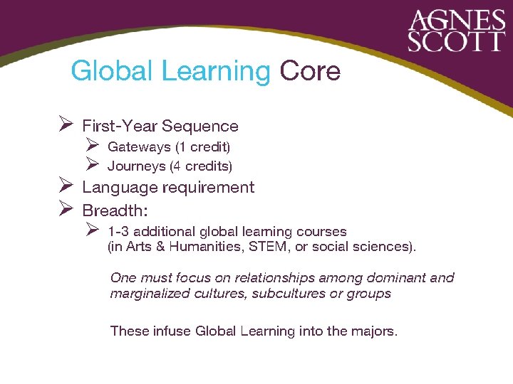 Global Learning Core Ø First-Year Sequence Ø Ø Gateways (1 credit) Journeys (4 credits)