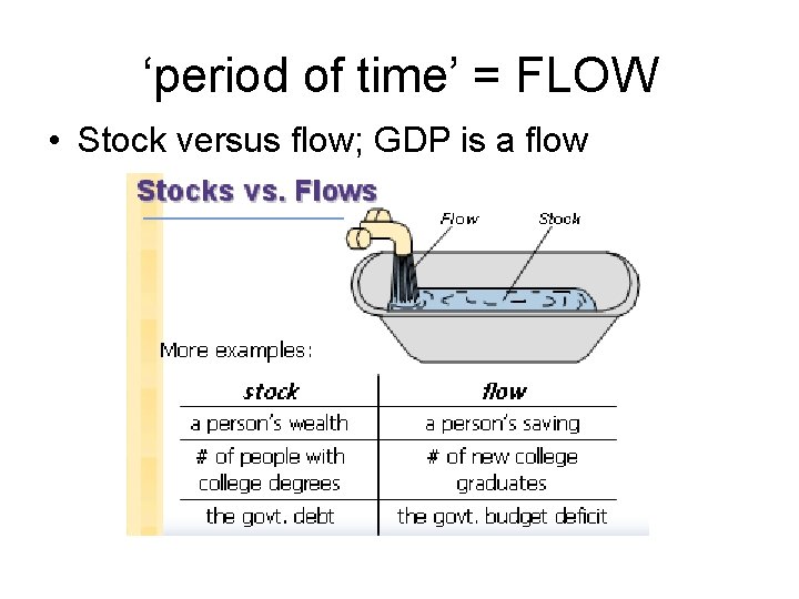 ‘period of time’ = FLOW • Stock versus flow; GDP is a flow 