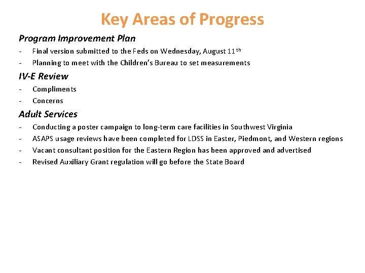 Key Areas of Progress Program Improvement Plan - Final version submitted to the Feds