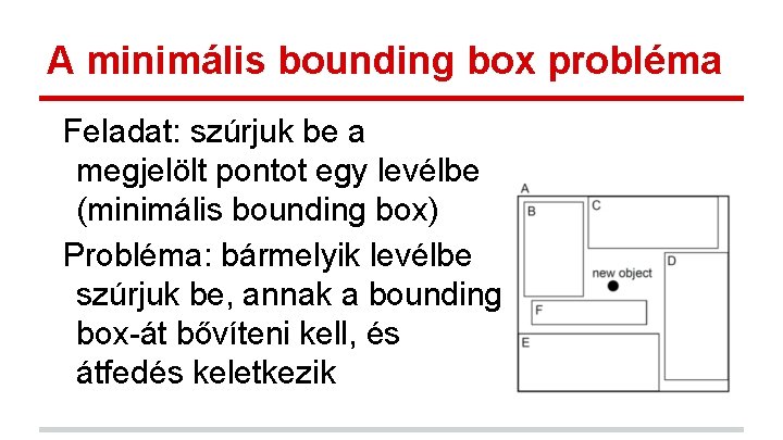 A minimális bounding box probléma Feladat: szúrjuk be a megjelölt pontot egy levélbe (minimális A minimális bounding box probléma Feladat: szúrjuk be a megjelölt pontot egy levélbe (minimális