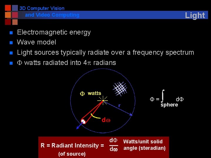 3 D Computer Vision Light and Video Computing n n Electromagnetic energy Wave model