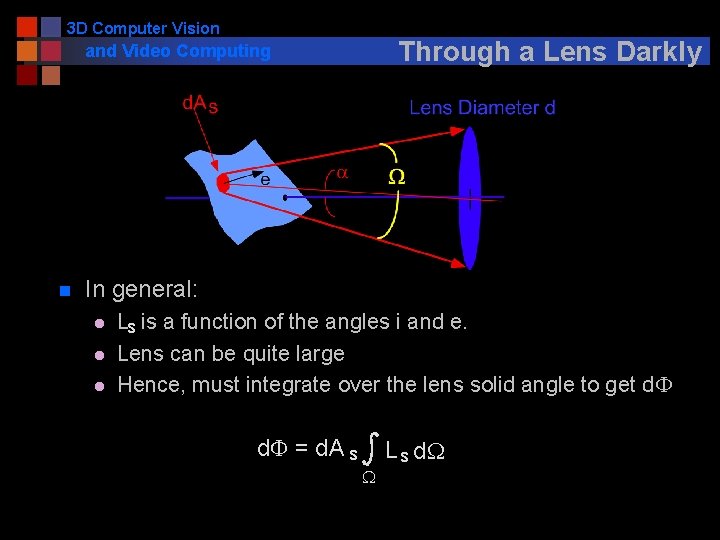 3 D Computer Vision Through a Lens Darkly and Video Computing n In general: