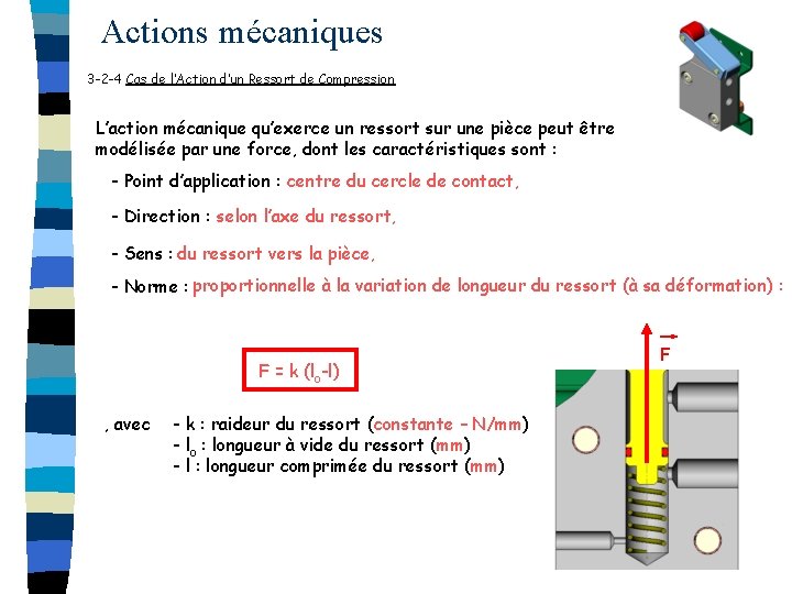 Actions mécaniques 3 -2 -4 Cas de l’Action d’un Ressort de Compression L’action mécanique