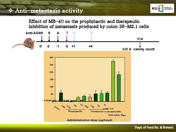 v Anti-metastasis activity Effect of MB-40 on the prophylactic and therapeutic inhibition of metastasis