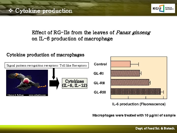 v Cytokine production Effect of RG-IIs from the leaves of Panax ginseng on IL-6
