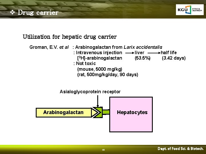 v Drug carrier Utilization for hepatic drug carrier Groman, E. V. et al :