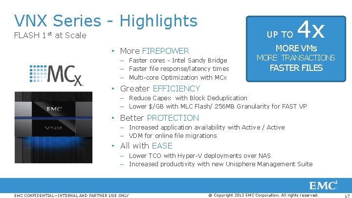 VNX Series - Highlights UP TO FLASH 1 st at Scale 4 x MORE