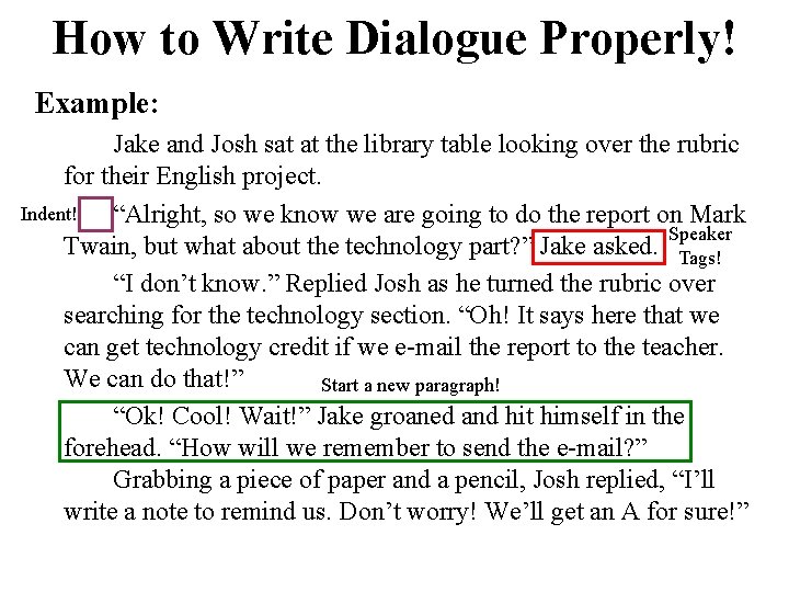 How to Write Dialogue Properly! Example: Jake and Josh sat at the library table