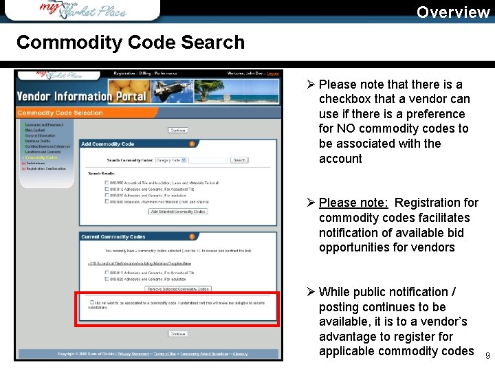Overview Commodity Code Search Ø Please note that there is a checkbox that a