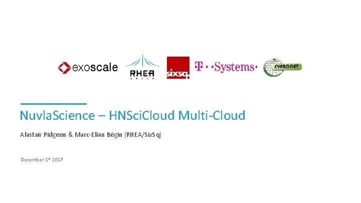 Nuvla. Science – HNSci. Cloud Multi-Cloud Alastair Pidgeon & Marc-Elian Bégin (RHEA/Six. Sq) December
