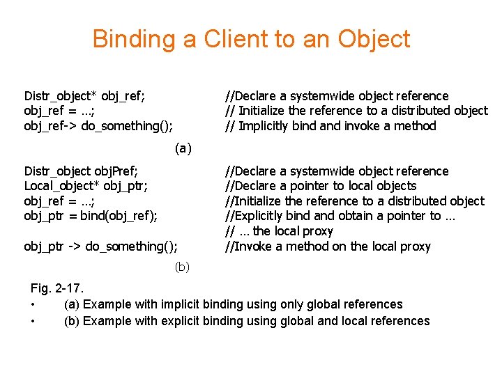 Binding a Client to an Object Distr_object* obj_ref; obj_ref = …; obj_ref-> do_something(); //Declare