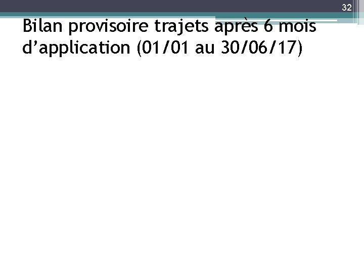 32 Bilan provisoire trajets après 6 mois d’application (01/01 au 30/06/17) 