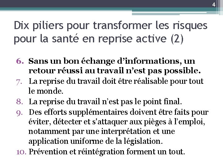 4 Dix piliers pour transformer les risques pour la santé en reprise active (2)