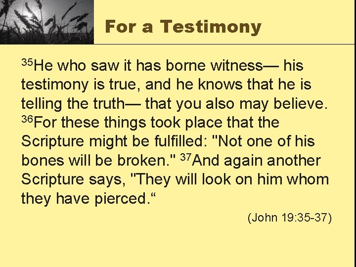 For a Testimony 35 He who saw it has borne witness— his testimony is