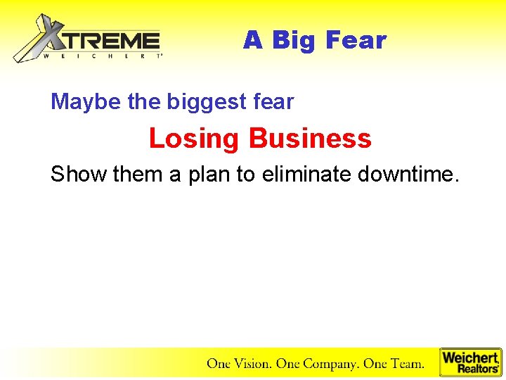 A Big Fear Maybe the biggest fear Losing Business Show them a plan to