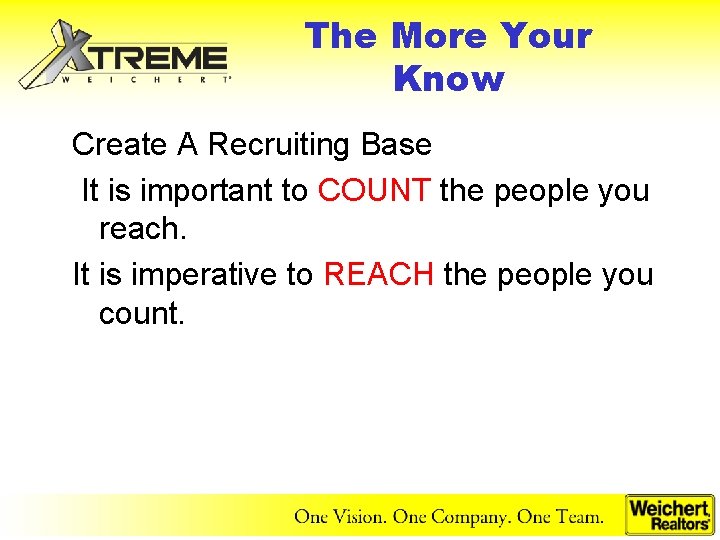 The More Your Know Create A Recruiting Base It is important to COUNT the