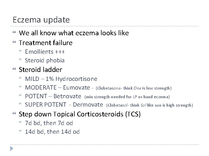 Eczema update We all know what eczema looks like Treatment failure Steroid ladder Emollients Eczema update We all know what eczema looks like Treatment failure Steroid ladder Emollients