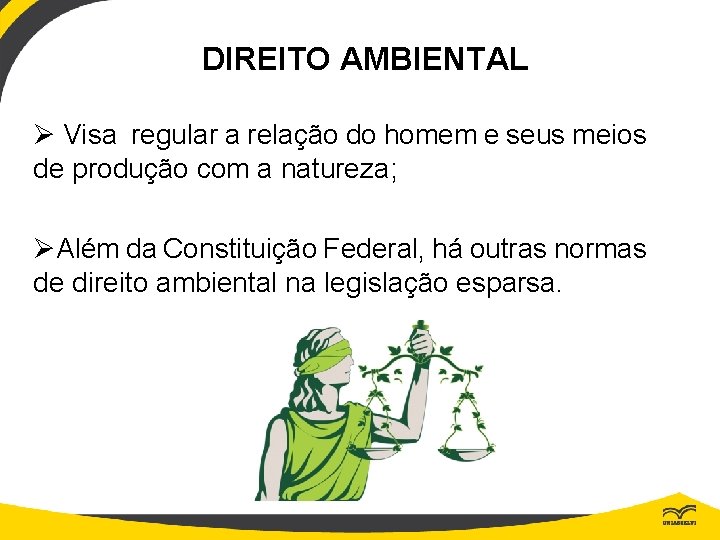 DIREITO AMBIENTAL Ø Visa regular a relação do homem e seus meios de produção