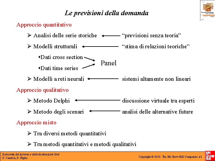 Le previsioni della domanda Approccio quantitativo Analisi delle serie storiche “previsioni senza teoria” Modelli