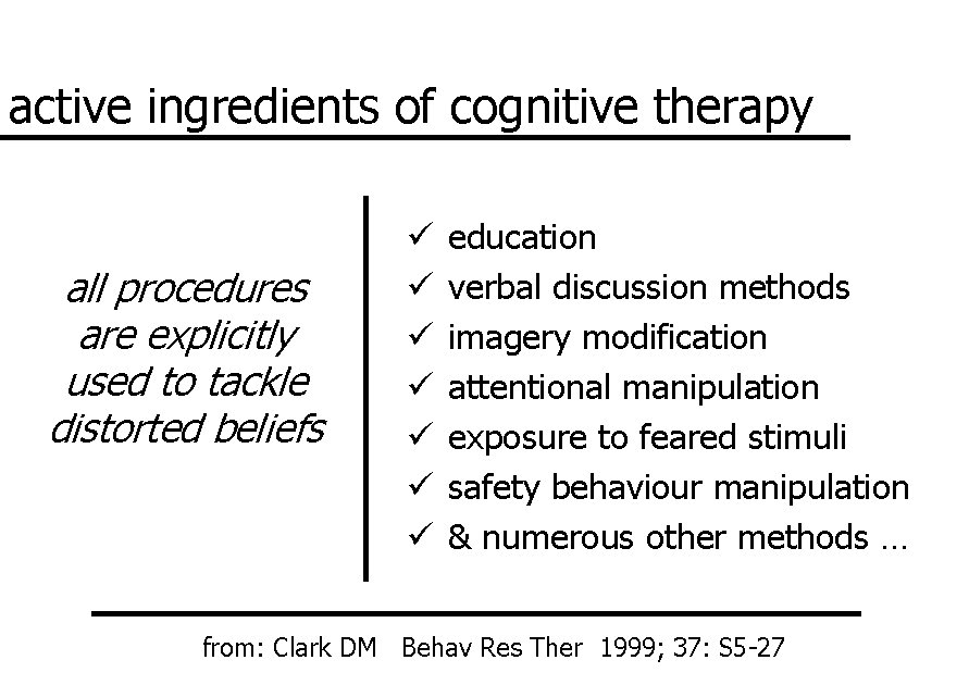 active ingredients of cognitive therapy all procedures are explicitly used to tackle distorted beliefs