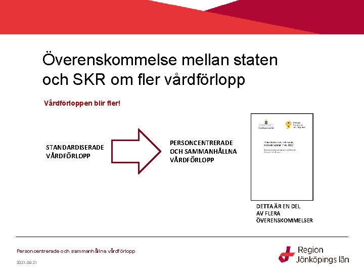 Överenskommelse mellan staten och SKR om fler vårdförlopp Vårdförloppen blir fler! STANDARDISERADE VÅRDFÖRLOPP PERSONCENTRERADE