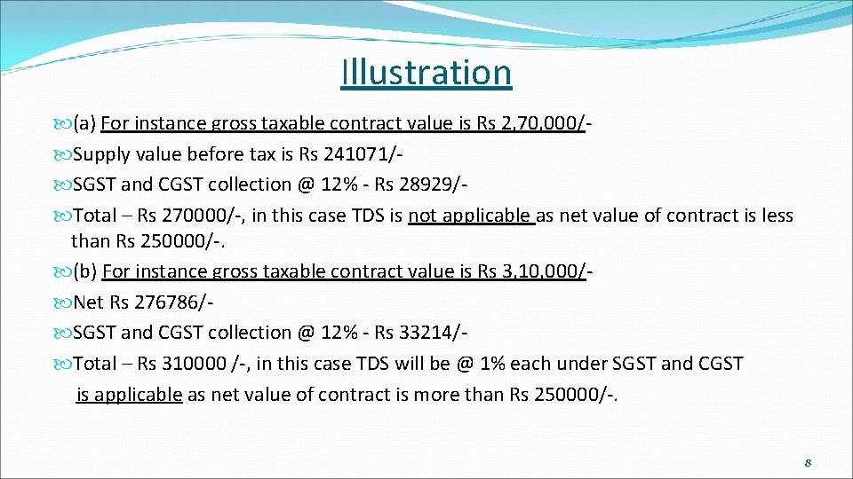 Illustration (a) For instance gross taxable contract value is Rs 2, 70, 000/ Supply