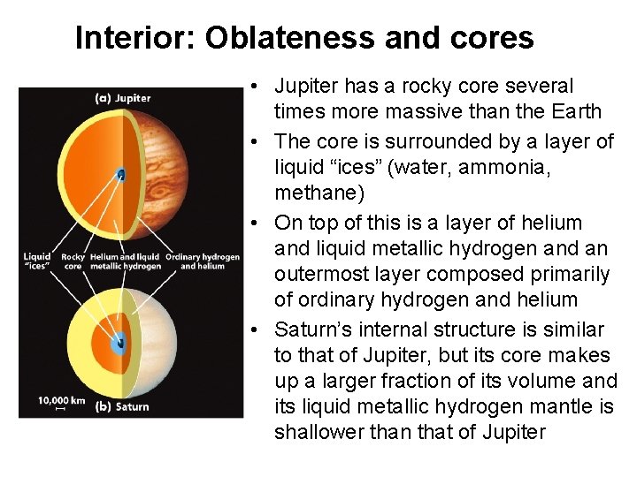 Interior: Oblateness and cores • Jupiter has a rocky core several times more massive