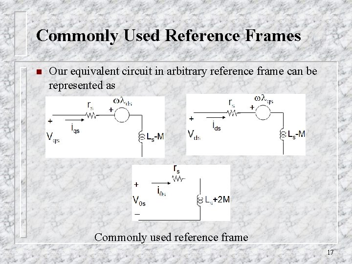 Commonly Used Reference Frames n Our equivalent circuit in arbitrary reference frame can be Commonly Used Reference Frames n Our equivalent circuit in arbitrary reference frame can be