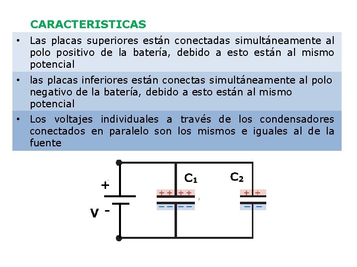 CARACTERISTICAS • Las placas superiores están conectadas simultáneamente al polo positivo de la batería,