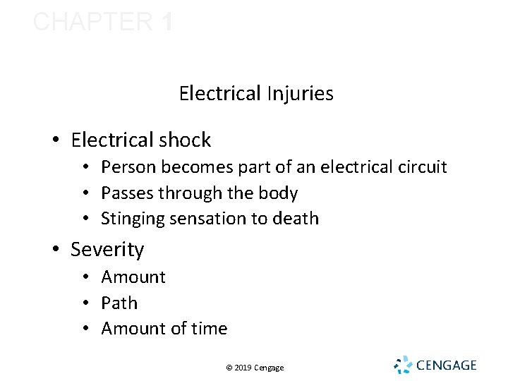 CHAPTER 1 ELECTRICAL SAFETY Electrical Injuries • Electrical shock • Person becomes part of CHAPTER 1 ELECTRICAL SAFETY Electrical Injuries • Electrical shock • Person becomes part of