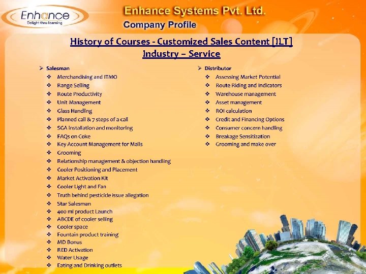 History of Courses - Customized Sales Content [ILT] Industry – Service 