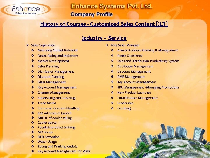 History of Courses - Customized Sales Content [ILT] Industry – Service 