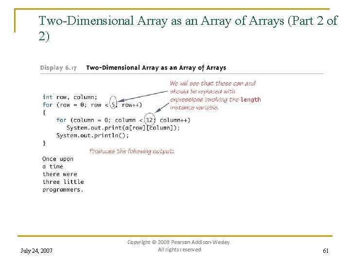 Two-Dimensional Array as an Array of Arrays (Part 2 of 2) July 24, 2007