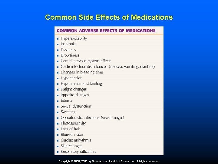 Common Side Effects of Medications Copyright © 2009, 2006 by Saunders, an imprint of