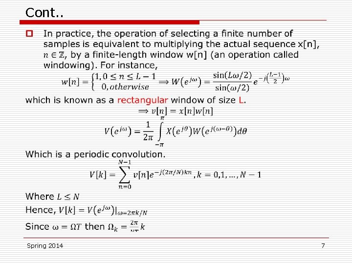 Lecture 21 Fourier Analysis Using the Discrete Fourier