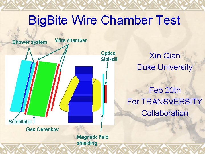 Big. Bite Wire Chamber Test Shower system Wire chamber Optics Slot-slit Xin Qian Duke