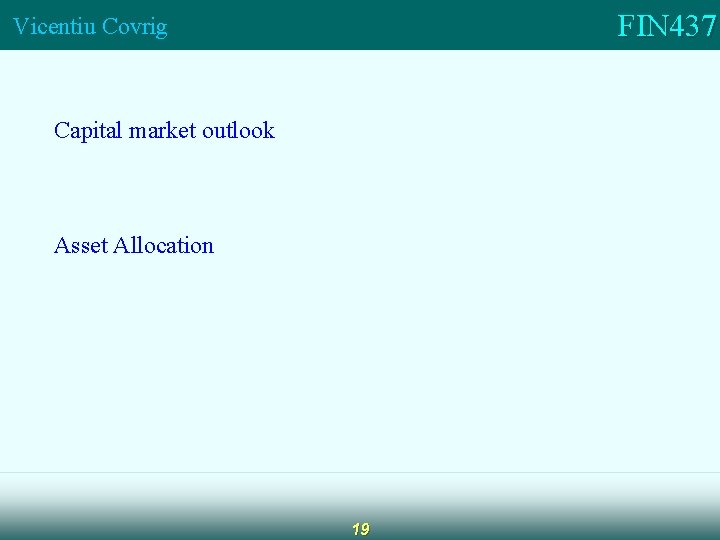 FIN 437 Vicentiu Covrig Capital market outlook Asset Allocation 19 