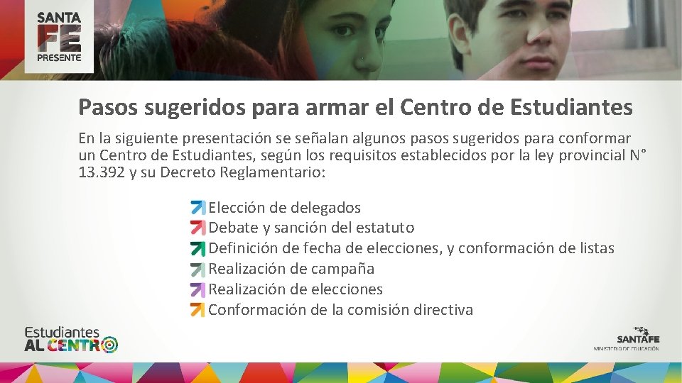 Pasos sugeridos para armar el Centro de Estudiantes En la siguiente presentación se señalan