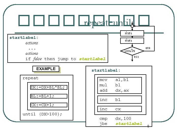 ����� repeat-until คำสง startlabel: actions. . . actions if false then jump to startlabel