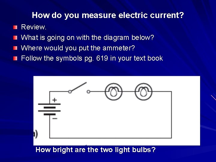 How do you measure electric current? Review. What is going on with the diagram