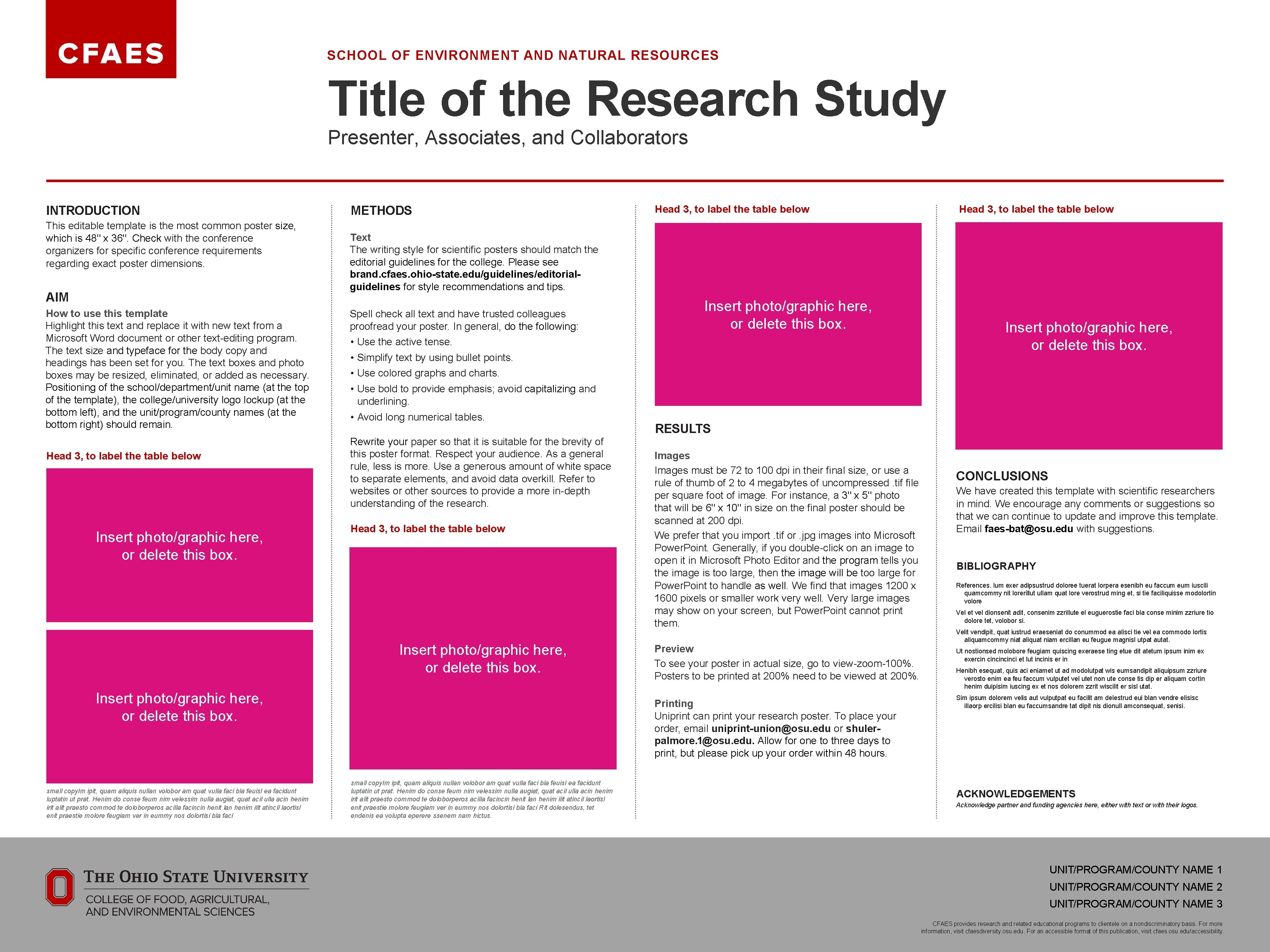 SCHOOL OF ENVIRONMENT AND NATURAL RESOURCES Title of the Research Study Presenter, Associates, and