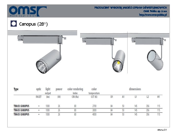 PRODUCENT WYSOKIEJ JAKOŚCI OPRAW OŚWIETLENIOWYCH OMS Polska sp. z o. o. http: //www. oms-polska.